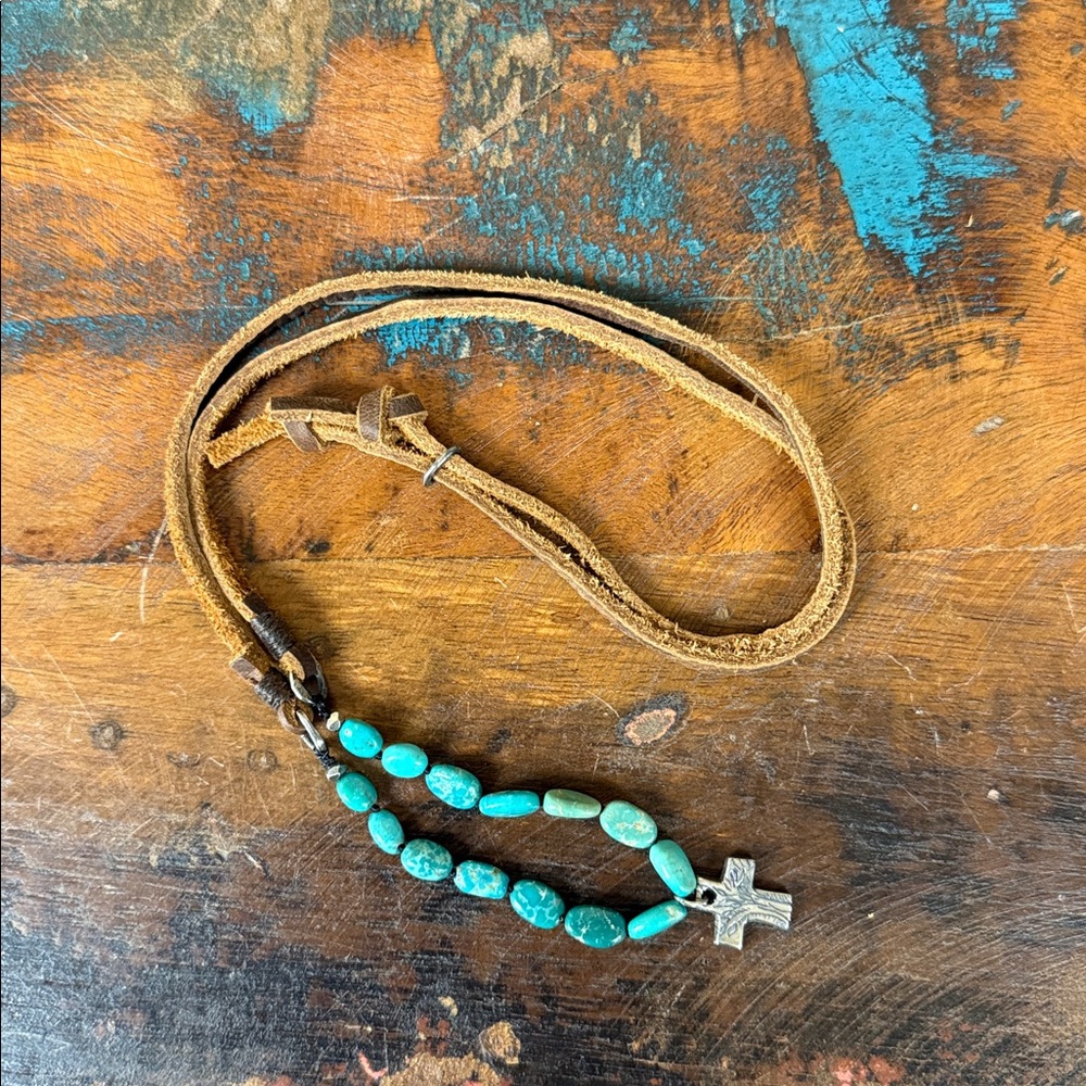 Jes MaHarry silver and turquoise leather cord necklace. New with tags.